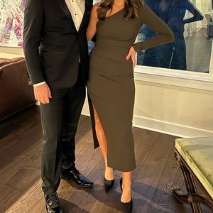 Zara one shoulder long sleeve maxi dress